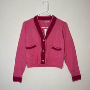 One size (med/ sml) Two toned pink cardigan. Chanel inspired design.